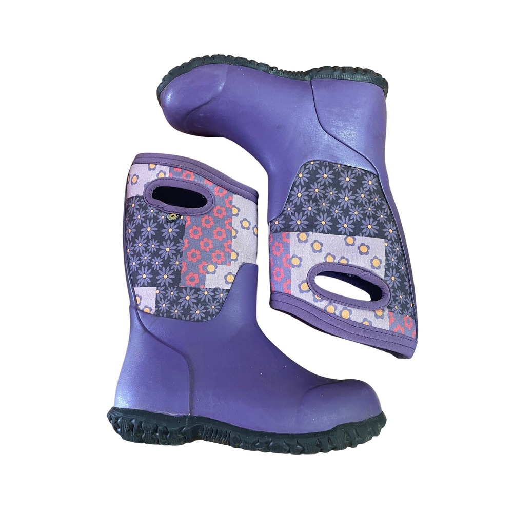 Bogs Kids York Patchwork Purple Floral Waterproof Insulated Rain Boots Size 13
